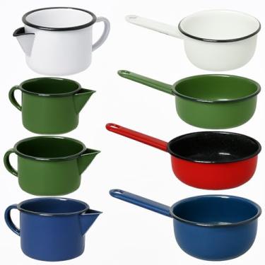 Imagem de leite esmaltado, para ferver leite, incluindo leite de 550 ml e de papel, conjunto de canecas de esmalte de 1 litro(Verde)