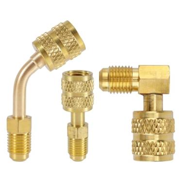 Imagem de Goktvai 3 Peças Adaptador R410A para Sistema Mini Split, 5/16" SAE Fêmea para 1/4" SAE Macho Adaptador Porta Vácuo Carregamento Flare Reto Ângulo e 45° e 90° Adaptadores Refrigeração Ar Condicionado