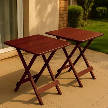 Imagem de 2 Mesa 70x70 Dobrável Madeira Maciça Bar Restaurante Imbuia (Imbuia)