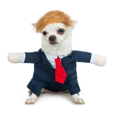 Imagem de Coomour Traje de cachorro fantasia de animal de estimação camisa de casamento com peruca terno engraçado para cachorro pequeno médio gato festa de casamento roupas formais para cavalheiros (2GG)