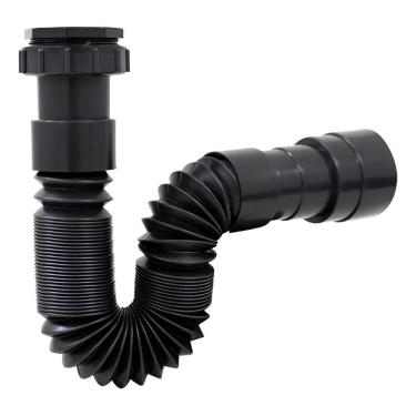 Imagem de 2X Sifão Flexível Para Pia De Cozinha Banheiro Pvc Preto Pad