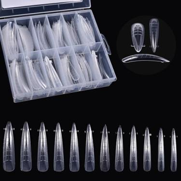 Imagem de siyuwuro 120 peças de gel de extensão de poliéster em forma de unha dupla, transparente, 12 tamanhos, modelos de unhas postiças longas, capa completa com escala de gel de unha sólida, cola de gel para