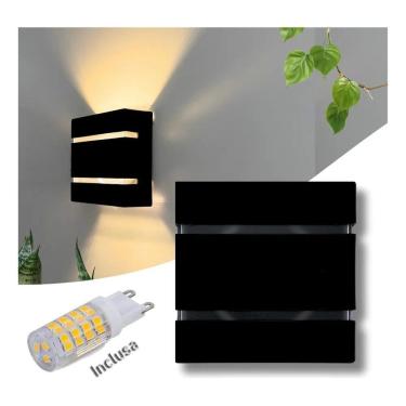 Imagem de 2X Arandela Slim Preto + Lâmpada Led Inclusa Externa Friso F