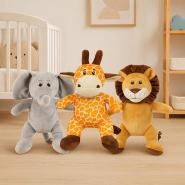 Imagem de Escolha Seu Trio De Pelúcias Safari Animais Dia Das Crianças Natal Bebê Baby Presente Festa Antialérgico Kwaii Festa Brinquedo Menina Menino Tematico Pré Definido (Elefante Girafa Leão, 25cm, 3)