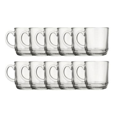 Imagem de Jogo 12 Canecas Transparente Vidro 250ML Café Chá Cappuccino