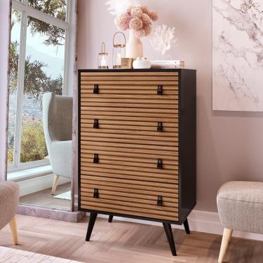 Imagem de Cômoda Genialflex Amber 4 Gavetas Preto Brise Efeito Ripado