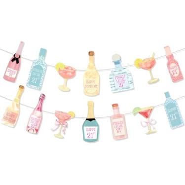 Imagem de Yavxzvbw Decorações de aniversário de 21 anos - Bandeira Martini de garrafa de vinho champanhe rosa Happy 21st Birthday Decorações para ela Finally Legal 21