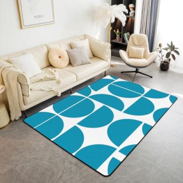 Imagem de Erosebridal Tapete retrô azul claro moderno de meados do século, tapetes para sala de estar, 1,6 m x 1,28 m, boho vintage arte decorativa tapete colorido estético abstrato interior tapete