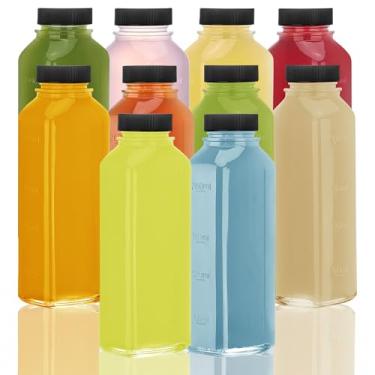 Imagem de Garrafas de suco de vidro com tampas, 300 ml - Conjunto de 10 frascos de vidro transparente com tampas à prova de vazamento - Recipientes reutilizáveis para sucos, vitaminas, água, kombucha e muito