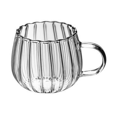 Imagem de Qancesd Caneca de café de vidro 368 g Caneca de abóbora transparente com alça listras xícaras de chá de vidro canecas de bebida fofas para o Dia de Ação de Graças