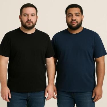 Imagem de Kit 2 Camiseta Camisa PLUS Size Masculina básica 100% Algodão lisa qua