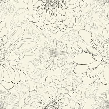 Imagem de VEELIKE Papel de parede floral de crisântemo Boho vintage esboço floral para quarto banheiro casa de fazenda 43 cm x 900 cm papel de parede autoadesivo removível para parede mural de parede para