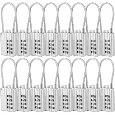 Imagem de Moxweyeni Pacote com 16 cadeados de combinação de bagagem com 4 dígitos para cadeado de academia, à prova d'água, cadeados redefiníveis para viagem, mala, mochila, armário de academia escolar (prata)