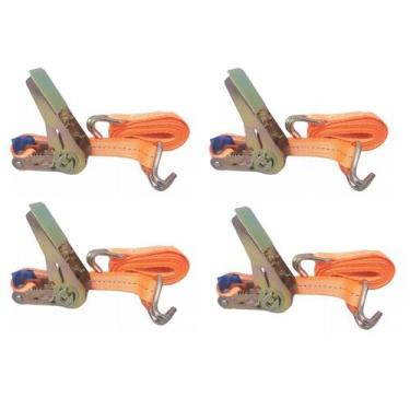 Imagem de Kit 4 Catraca + 4 Cinta Amarração 800kg 4,6m 25mm Rabicho J - OMEGA