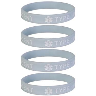 Imagem de Max Petals Pulseira de silicone tipo 1 com identificação de alerta médico dependente de insulina diabética pacote com 4 unidades, One Size, Borracha, Sem Pedra Preciosa