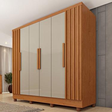 Imagem de Guarda-Roupa Casal Itaperuna 6 Portas 4 Gavetas Ripado Flex Cinamomo/Off White 33235 - Tcil Móveis