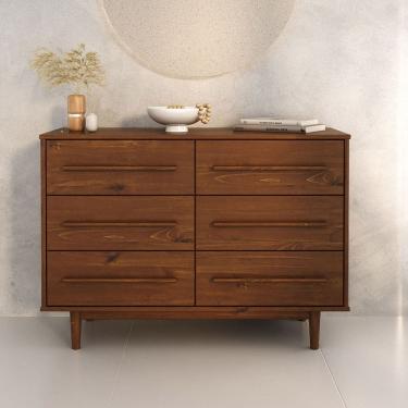 Imagem de Cômoda Madeira Maciça 6 Gavetas Quarto Adulto Castanho TECCA