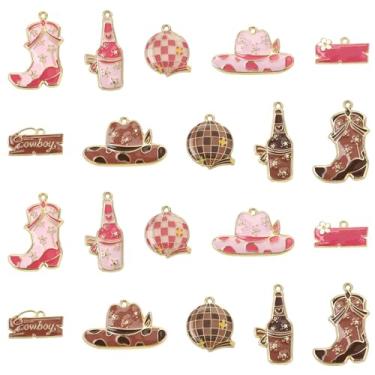 Imagem de UR URLIFEHALL 20 peças, 10 estilos, berloques de caubói ocidentais esmaltados, boina, garrafa de vinho, pingentes de vaqueira, pingentes para pulseira, colar, fabricação de joias