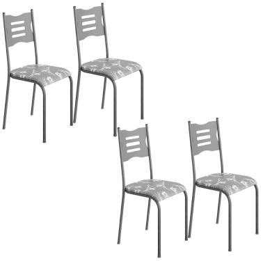 Imagem de Kit 4 Cadeiras 542 Sala Jantar Cozinha Pés Aço Tubular Floral Preto