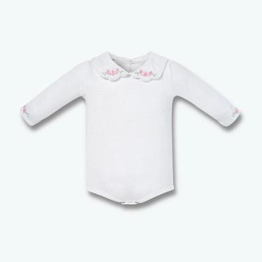 Imagem de Body Longo Hug Com Gola Bordada Flores Branco