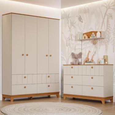 Imagem de Quarto Bebê Completo Cômoda 6 Gavetas Guarda Roupas 4 Portas 100% MDF 