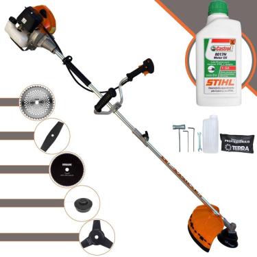 Imagem de Roçadeira Máquina de Corta Grama Terra GRHB430 Bi-Partida À Gasolina 43cc 1,7HP 12.000rpm Multifuncional Completa Com 5 Opções de Cortes + ÓLEO STIHL