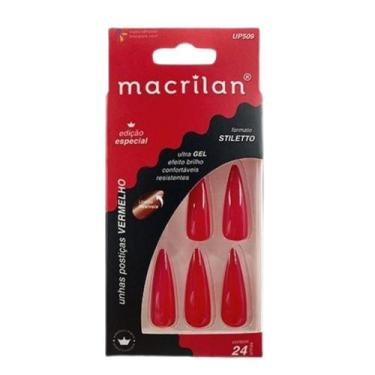 Imagem de Unhas Postiças Stiletto Longa Vermelho C/24 Unhas UP509 - Macrilan