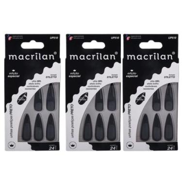 Imagem de Kit 3 Unhas Postiças Stiletto Longa Preto UP510 - Macrilan