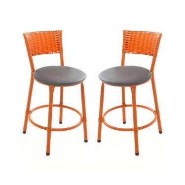 Imagem de KIT 2 Banqueta Baixa Encapada Junco IMBUIA Bar Bistro Americana Cozinh