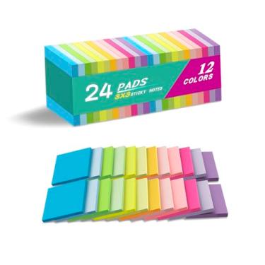 Imagem de Notas adesivas 7 x 7 cm, almofadas autoadesivas de cores brilhantes, fáceis de colar para casa, escritório, notebook (24)