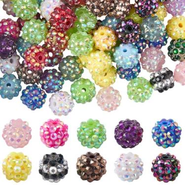 Imagem de SUNNYCLUE 100 peças de contas de bola de discoteca contas de strass de resina a granel 1,2 cm aleatório misturado colorido acrílico redondo grosso chiclete pave espaçador solto para canetas, fazer