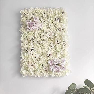 Imagem de DCYEQRQ Ornamentos de flores artificiais para decoração de casamento, flores artificiais, fundo de parede, placa rosa de seda usada para decoração de parede de festa de casamento