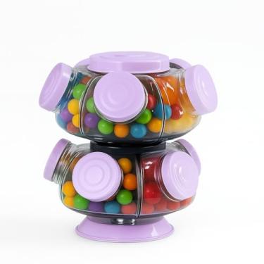 Imagem de 【Cozena】Baleiro Duplo De Vidro Giratório Decorativo Retrô Colorido Pequeno (Rosa)