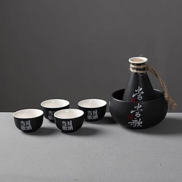 Imagem de Conjunto tradicional de saquê, garrafa de saquê de cerâmica vintage, 1 garrafa de saquê, 4 copos de saquê, 1 tanque de saquê, jarra de saquê fria/quente/quente, conjunto de presentes japoneses