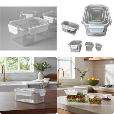 Imagem de Kit 3 Potes Hermeticos Retangulares Organizadores Conservacao Alimento