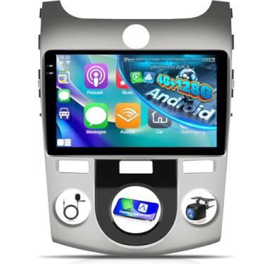 Imagem de [4 + 128 G] Rádio veicular Android 15 para Kia Cerato Forte 2008-2012 (Manual A/C) – Carplay sem fio e Android Auto – Tela sensível ao toque embutida de 22 cm – EQ/GPS/5GHz WiFi/SWC + câmera reserva