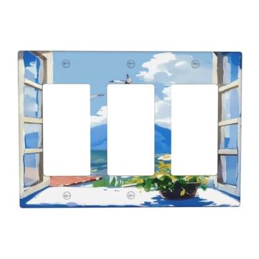 Imagem de Cenário fora da janela 3 Gang Rocker Light Switch Cover Plate Decorativa Tripla Tomada Placas de Parede GFCI Placa Elétrica Placa Frontal Dimmer para Quarto Banheiro Decoração de Casa 11,4 cm x 16,2