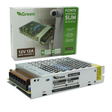 Imagem de Fonte Slim Chaveada Metal 12V 12A 120W Bivolt Fita Led Cftv - Green