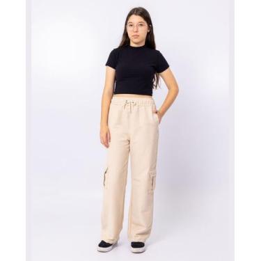 Imagem de Calça Sarja Cargo Feminina Juvenil com Cordão Regulador na Cintura, 2 