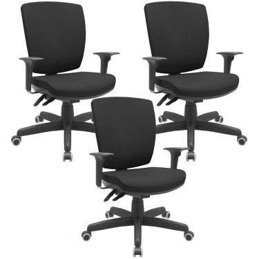 Imagem de Kit 03 Cadeiras de Escritório Diretor Office Giratória Preto Alta Flexi P03 Poliéster Preto - Lyam