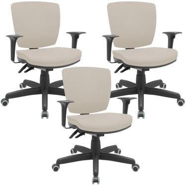 Imagem de Kit 03 Cadeiras de Escritório Executiva Office Giratória Preto Baixa Flexi P03 Vinil Bege - Lyam