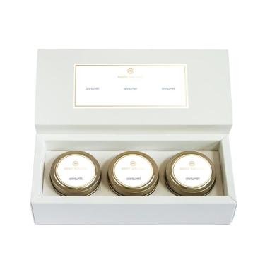 Imagem de Mary Square Conjunto de vela perfumada para presente | Pacote com 3 unidades, coleção de mirra gelada, pinheiros sussurrantes, especiarias de baunilha | latas de cera de soja de 80 g | Tempo de queima