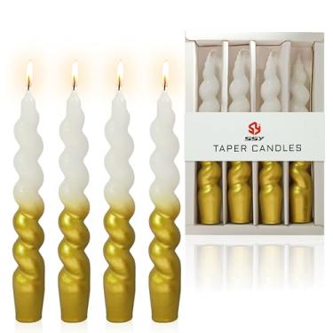 Imagem de Velas espirais de Natal, velas cônicas douradas, castiçal sem cheiro de 19 cm para presente de inverno, Natal, decoração de casa, embalagem com 4