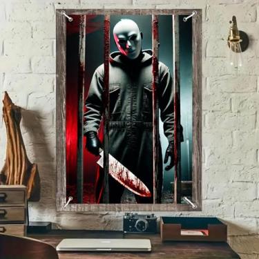 Imagem de BlissYard Decoração de capa de janela de Halloween, máscara assassina, faixa assustadora, cena assustadora, pôster, decoração, casa assombrada, festa, pano de fundo, interior, exterior, terror, banner