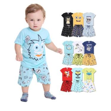 Imagem de Kit 4 Peças de Pijamas Curto Infantis para Meninos bebê Confortáveis e