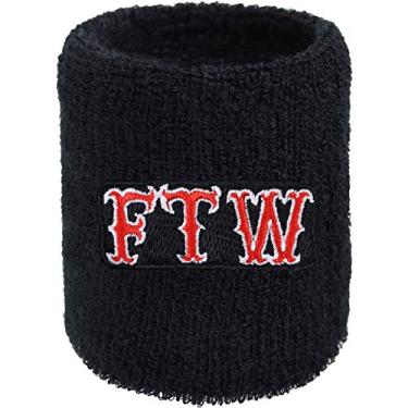 Imagem de Faixa de suor FTW para pulso - Pulseira bordada absorvente de suor para homens e mulheres - Faixa de braço preta em tecido felpudo para tênis, vôlei, basquete e outros esportes - presente para amantes