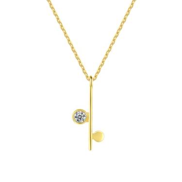 Imagem de EFASHION Colar feminino banhado a ouro 14K prata esterlina 925 com pingente de nota musical incrustado de zircônia, Medium, Ouro, Zircônia cúbica
