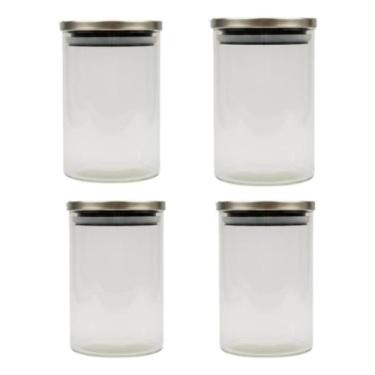 Imagem de Kit 4 Pote De Vidro Com Tampa Hermética Inox 900ml Multiuso - Climaco