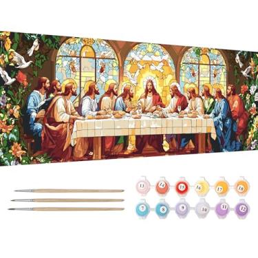 Imagem de Reofrey Kit grande de pintura por números para adultos Jesus - tela de 30 x 80 cm, pintura por número - conjunto de tinta acrílica - arte DIY relaxante para iniciantes e especialistas - decoração de