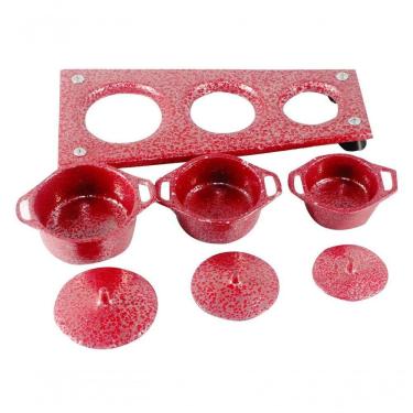 Imagem de Kit Panelas Mini Fogão A Lenha Alumínio Craqueadas Vermelho